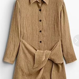 Massimo Dutti Brown Textured Shirt Dress - overalls 90% flax- linen.    USED ONC